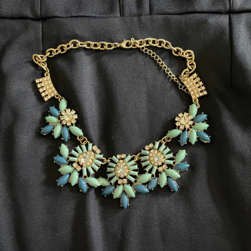 Blue and Gold Floral Necklace